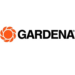 Gardena logo with orange stylized flower shape in front of the word "Gardena" written in black capitalized letters