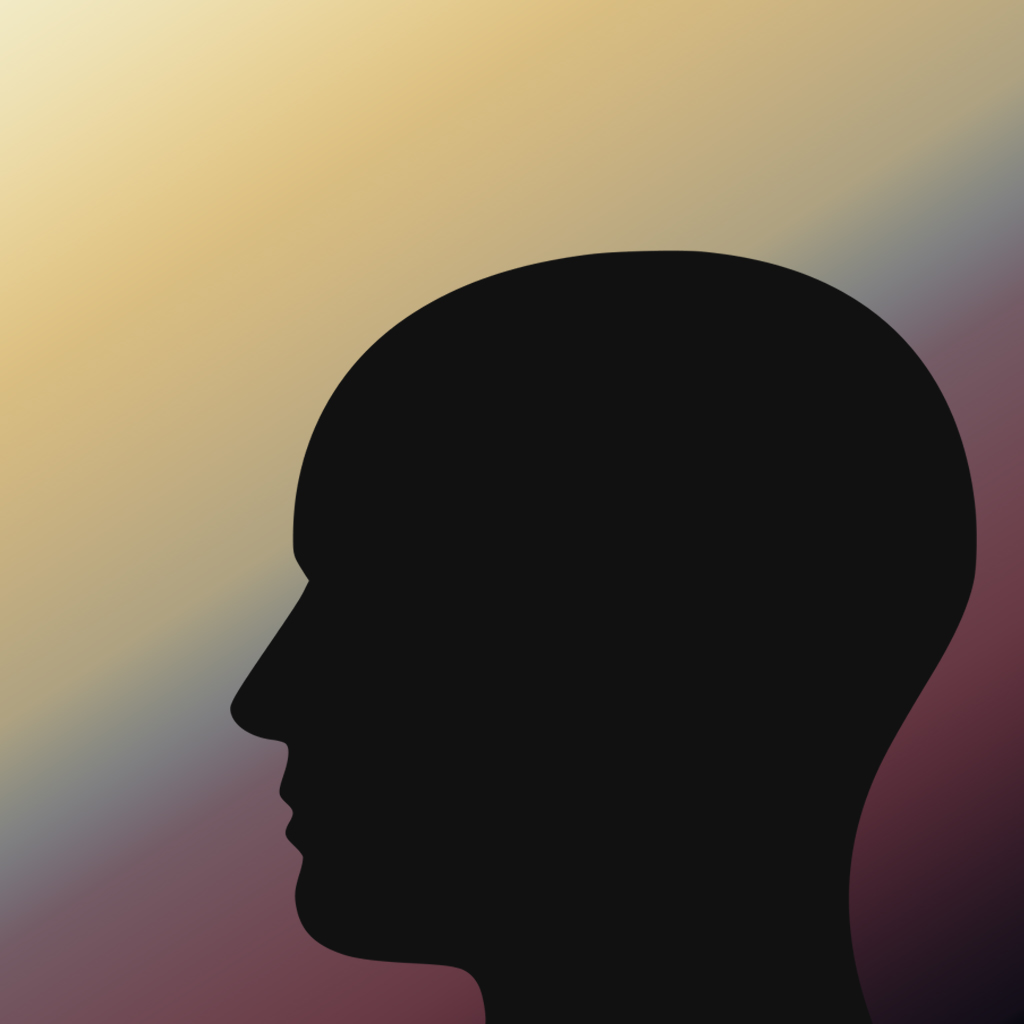 Man's black head icon on warm gradient background