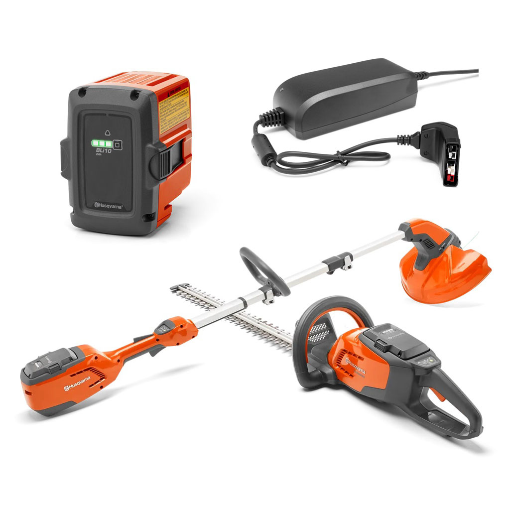 Kit consisting of Husqvarna 115iL Gtrass trimmer, 115iHD45 Hedgetrimmer, battery and charger