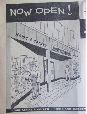 Photo of an old leaflet from 1961 advertising new Atkins home and garden store opened at Winthrop street
