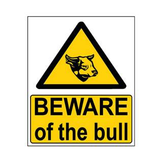 Beware Of Bull Sign 400X500