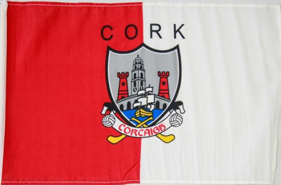 GAA Cork Medium Supporter Flag with stick