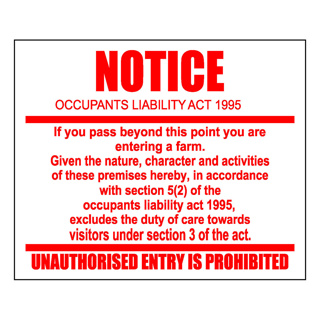 Occupant Liability Notice - Steel Sign