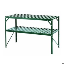 Green Metal Greenhouse 2 Tier Staging